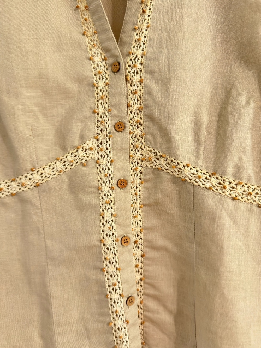 Lemongrass Casuals Linen Cotton Blush Pink Crochet Trim Top Size M - Picture 6 of 11